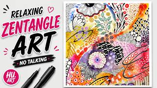 Abstract Watercolor Zentangle | Colorful Pattern Art Study | Relaxing No Talking