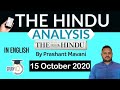 The Hindu Editorial Newspaper Analysis, Current Affairs for UPSC SSC IBPS, 15 October 2020 English