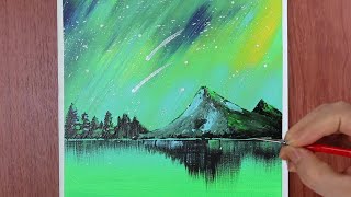 Northern Lights Aurora / Easy acrylic painting for beginners #10 / PaintingTutorial / Painting ASMR