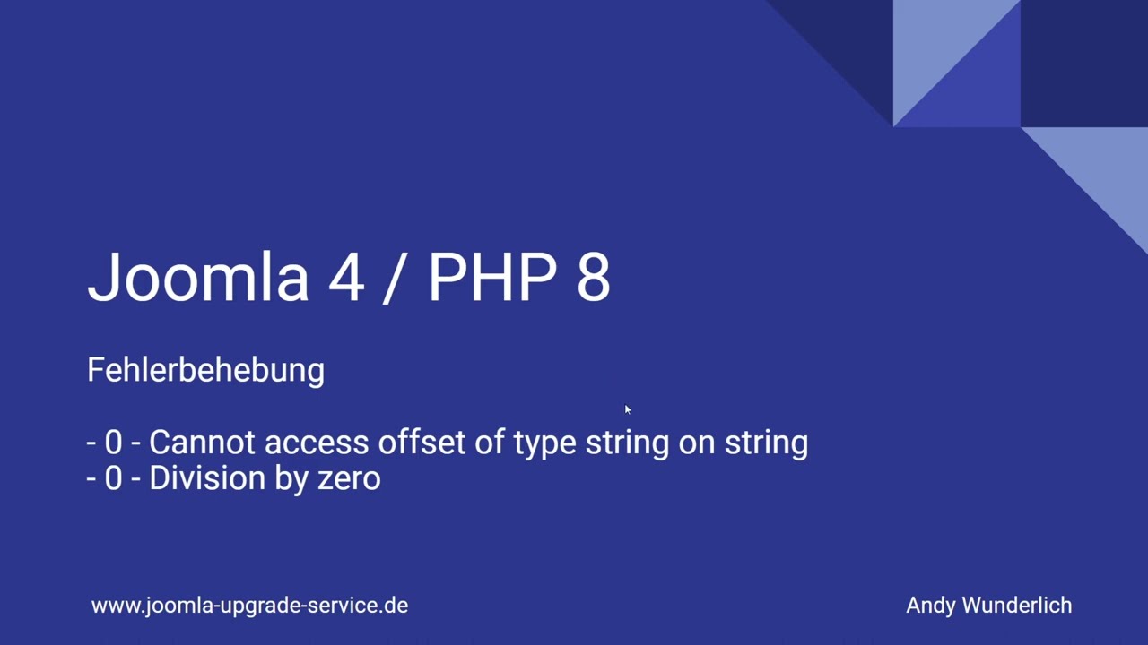 Joomla 4 - PHP8 Fehlerbehebung - Tutorial - Offset Error, Divison by zero - YouTube Joomla 4 - Php8 Fehlerbehebung - Tutorial - Offset Error, Divison By Zero - Youtube