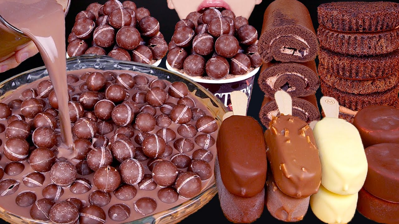 ASMR CHOCOLATE BALL CHOCOLATE MILK MAGNUM ICE CREAM KINDER NUTELLA DESSERT MUKBANG먹방咀嚼音EATING SOUNDS