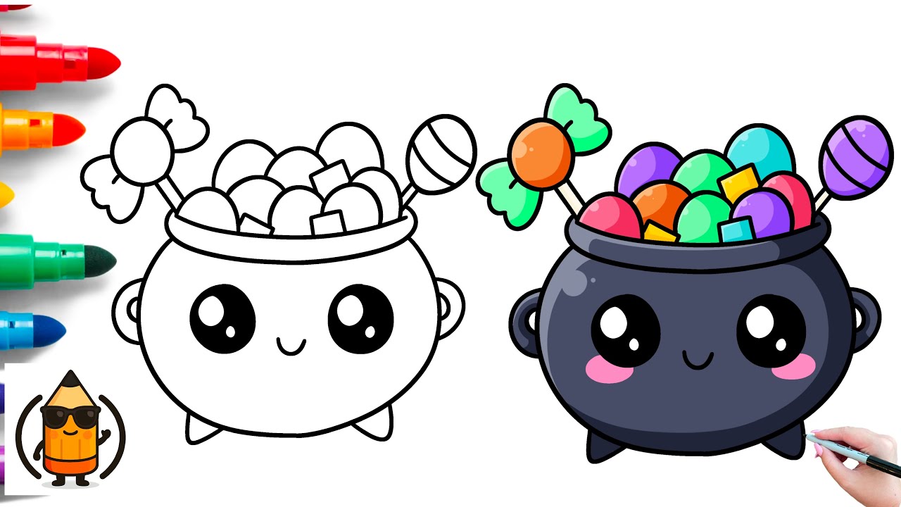 How To Draw A Cute Candy Cauldron | Halloween Drawing Tutorial  