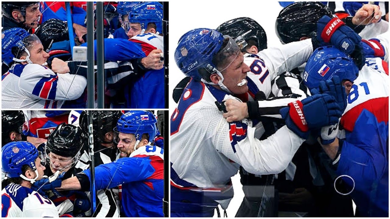 punches thrown in USA vs Slovakia Olympic hockey 2026