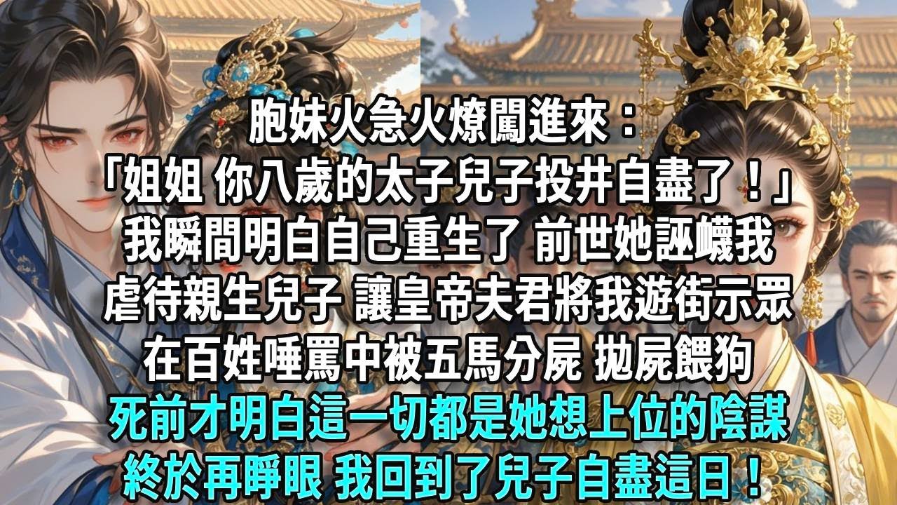 胞妹火急火燎闖進來：「姐姐，你八歲的太子兒子投井自盡了！」我瞬間明白自己重生了。前世她誣衊我虐待親生兒子，讓皇帝夫君將我遊街示眾，在百姓唾罵中被五馬分屍、拋屍餵狗。死前才明白這一切都是她想上位的陰謀。