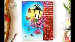 Step by Step  Lamp and  Butterflies Painting for Beginners / Acrylic Painting tutorial