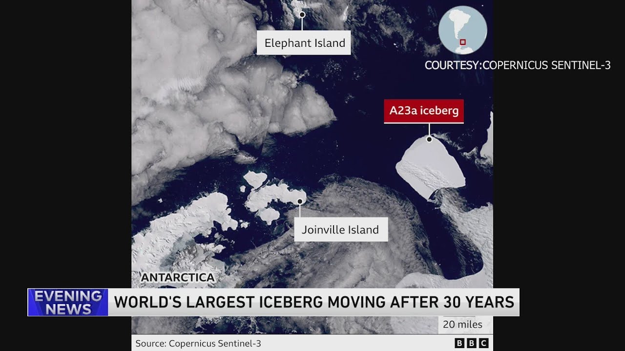 Самый большой айсберг в мире A23a начал двигаться спустя 30 лет простоя. Движение айсберга A23a. Фото.