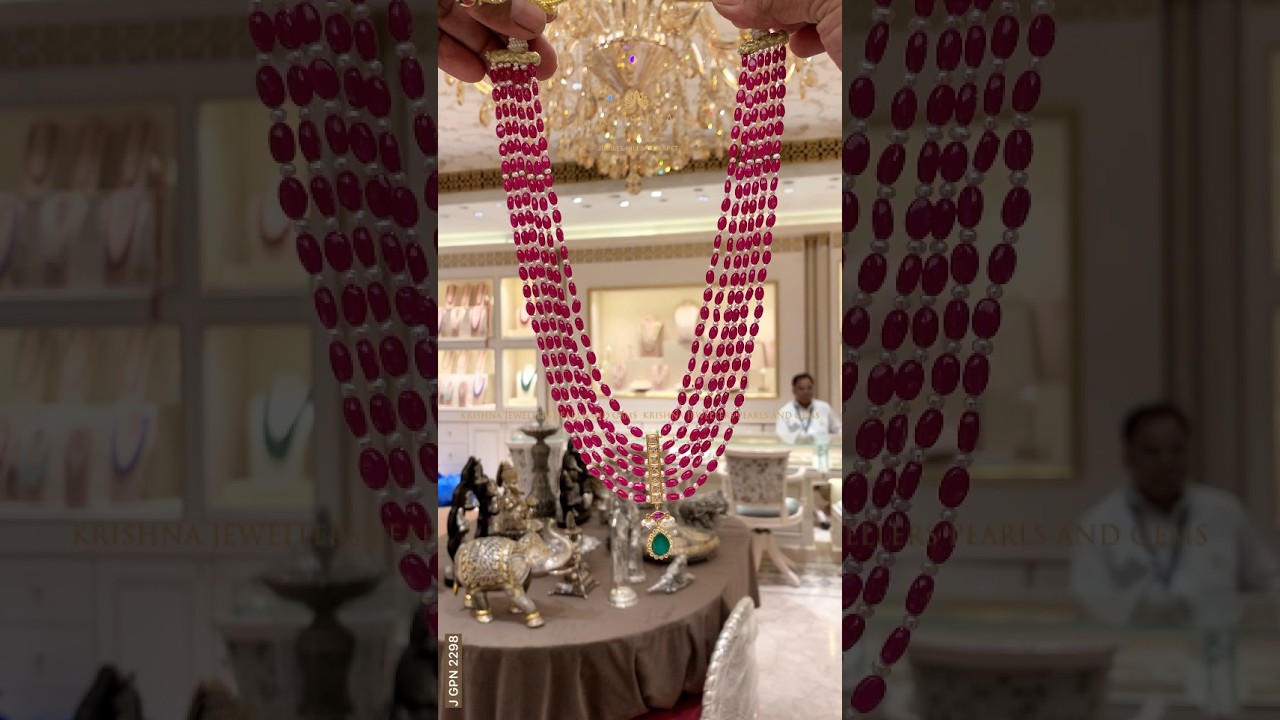 ✨22K Gold Ruby Pearl Necklace | 6-Line Exquisite Design from Krishna Pearls 💎