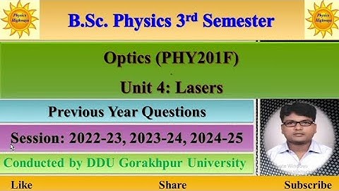 BSc Physics 3rd sem|| Optics|| Unit 4|| Lasers|| previous year questions|| #ddu #pyq #optics