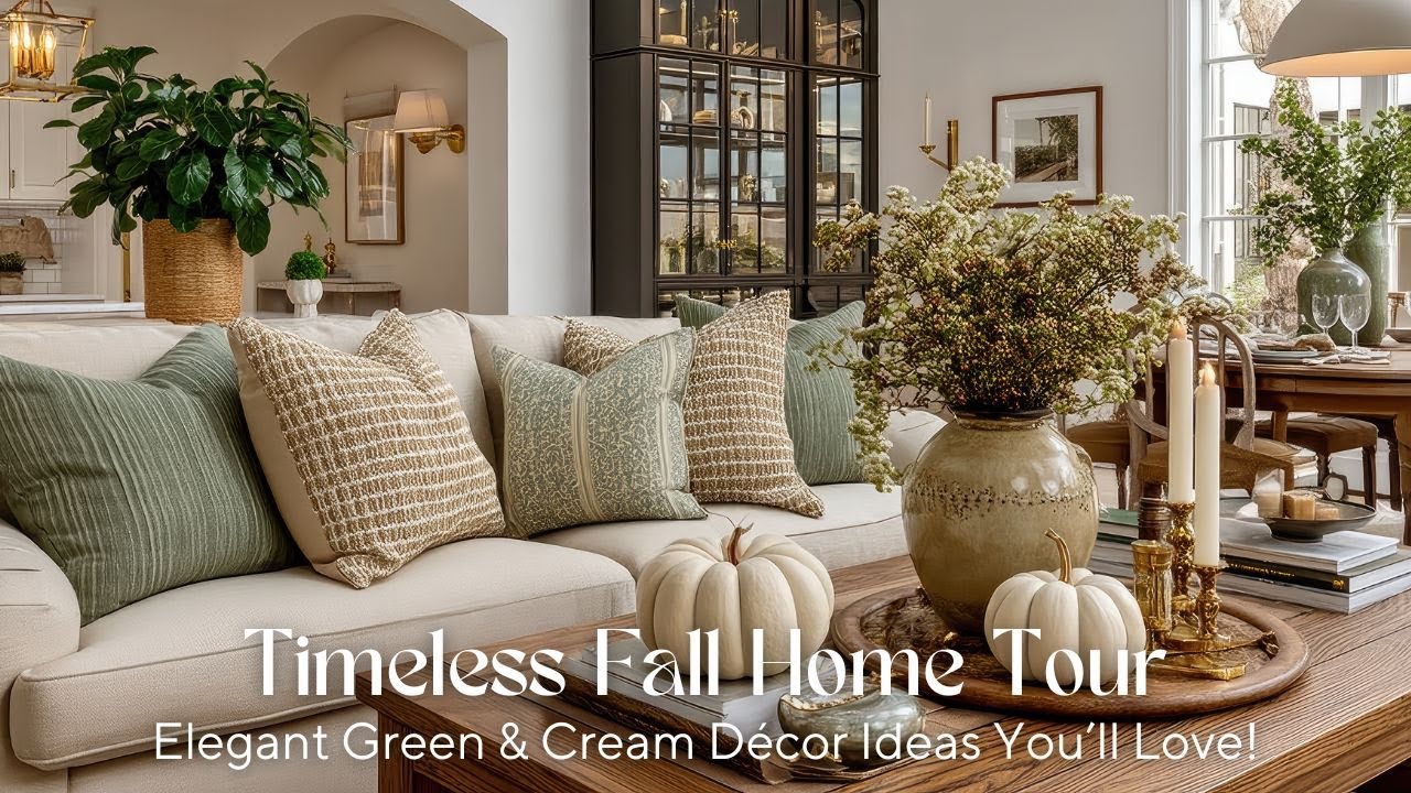Timeless Fall Elegance | Green & Cream Home Decor Ideas for Cozy