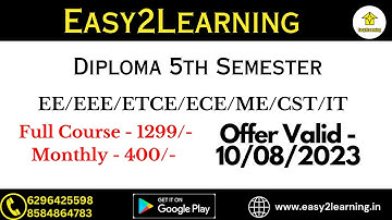 Diploma 5th Sem Tuition | EE, EEE, ETCE, ECE, CST, IT, ME | 1299/- Full Course | By E2L