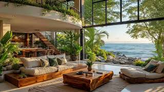 Elegant Seaside Ambience With Soft Jazz Music | A Relaxing Lounge Space In Ocean Waves &amp; Calm Jazz