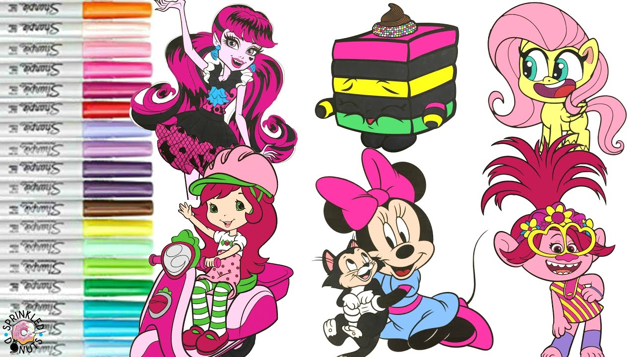 Coloring Book Compilation for Kids Monster High My Little Pony Shopkins Trolls Strawberry Shortcake