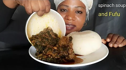African food mukbang/ spinach vegetable soup and Fufu mukbang