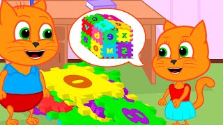 Cats Family in English - Build A Lego House Cartoon for Kids