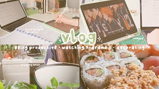 semi-productive vlog: studying, watching k-drama, haikyuu, draw with me & sushi