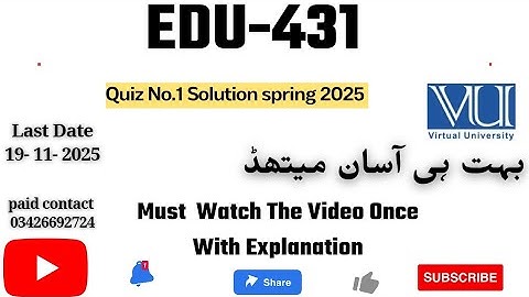 EDU431 - Test Development & Evaluation (Quiz 1) 💯 Percent Paid Whatsapp 03426692724