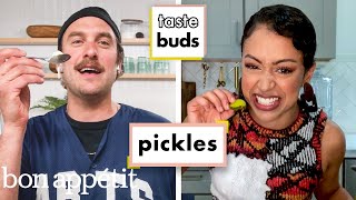 Liza Koshy & Brad Try 9 Types Of Pickles | Taste Buds | Bon Appétit