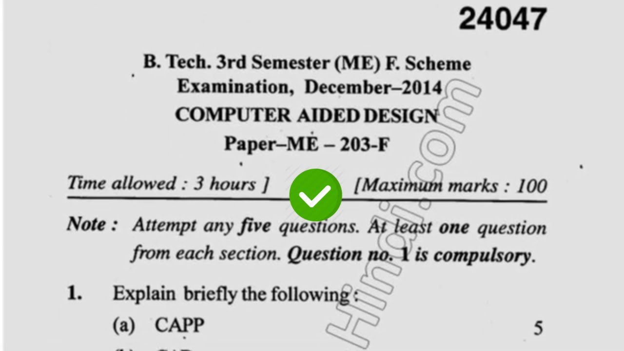 2014 Mdu BTech ME 3rd Computer Aided Design Question Paper YouTube