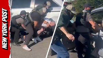 Criminal alien RAMS into car while confronted by San Diego ICE officers