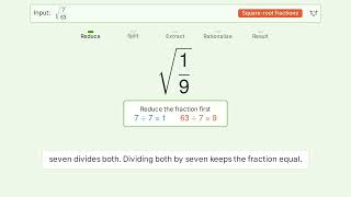 Simplify sqrt(7/63) - Square Root of a Fraction | Tiger Algebra Solver