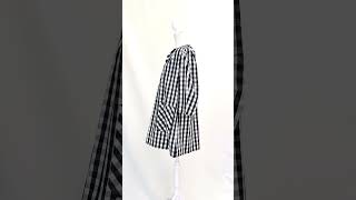 Lee Mathews, BlackWhite Check Peter Pan Collar Placket Button Front Blouson 34 Slv Dress WPatch Pkt,