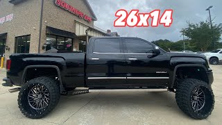 TRUCK THAT STARTED THE BEEF!! Lifted GMC on CHROME FTS lift and NEW 26x14 Hardcore Vaccine!