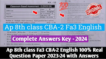 Ap 8th class CBA-2  Fa3 English question paper 2023-24 with answer|8th class english fa3 Answer Key