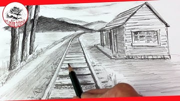 How to draw One Point Perspective Landscape with Pencil Easy