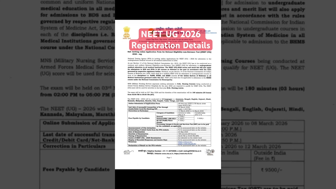 NEET UG 2026 Registration Details 