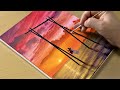 Acrylic Painting TUTORIAL / Red Sunset / Painting for Beginners