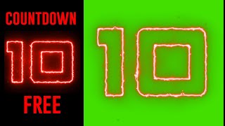 Countdown red green screen neon FREE, Chroma Key countdown red   timer, 10 seconds, pantalla verde