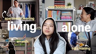 productive living alone vlog 🏠🫧📚 | apartment + car cleaning, new bookshelf, errands, more!