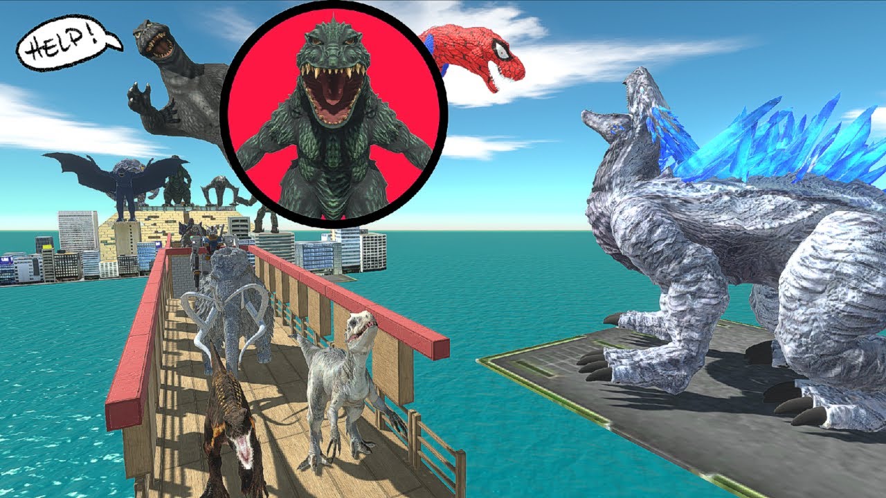 T-Rex Call Shimo to Rescue Showa from Godzilla 2000 - Animal Revolt Battle Simulator