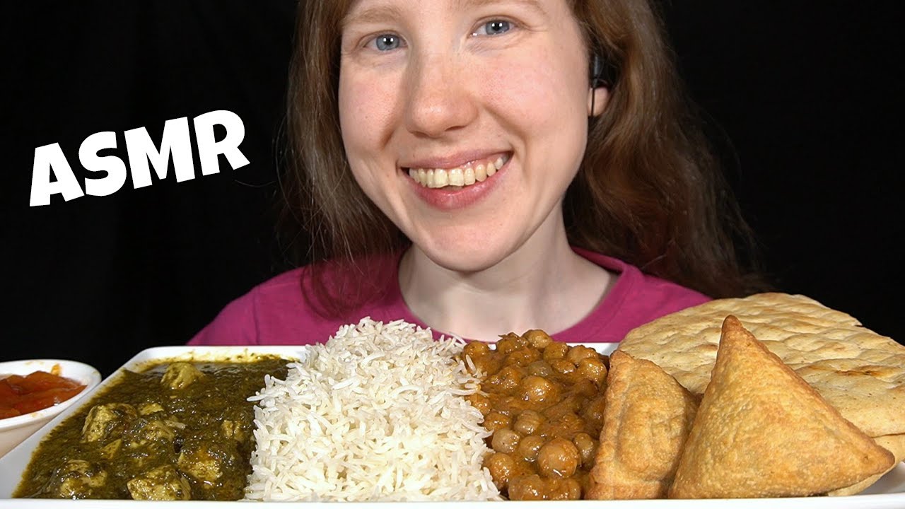 ASMR PALAK PANEER+CHANA MASALA (INDIAN FOOD) MUKBANG (No Talking) EATING SOUNDS