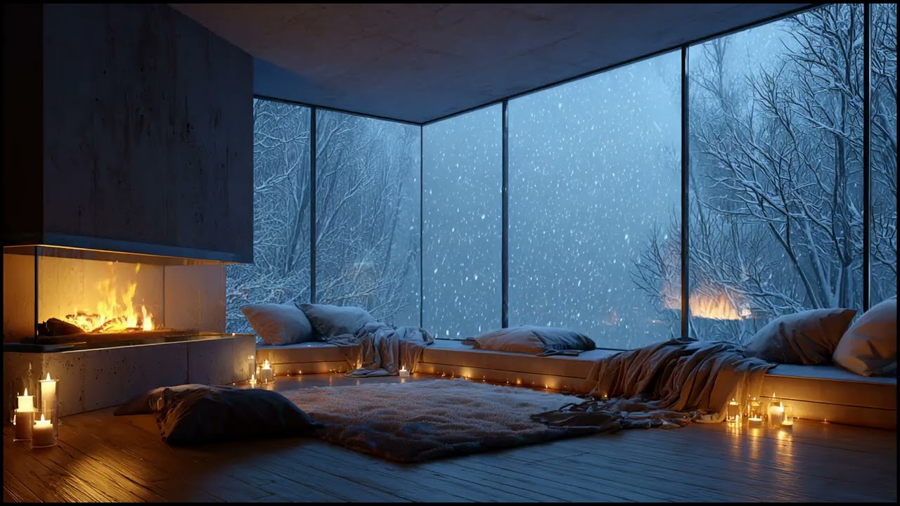 Cozy Fireplace & Snow Jazz 🔥 Winter Evening Ambience