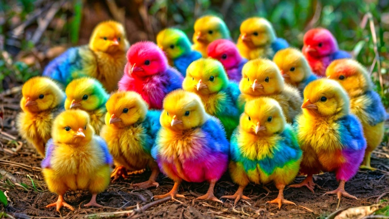 World Cute Chickens, Colorful Chickens, Rainbows Chickens, Cute Ducks, Cat, Rabbits,Cute Animals🐤🐣🦆🐟