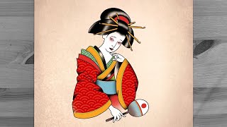 Drawing a Traditional Geisha | 4 | step by step drawing tutorial