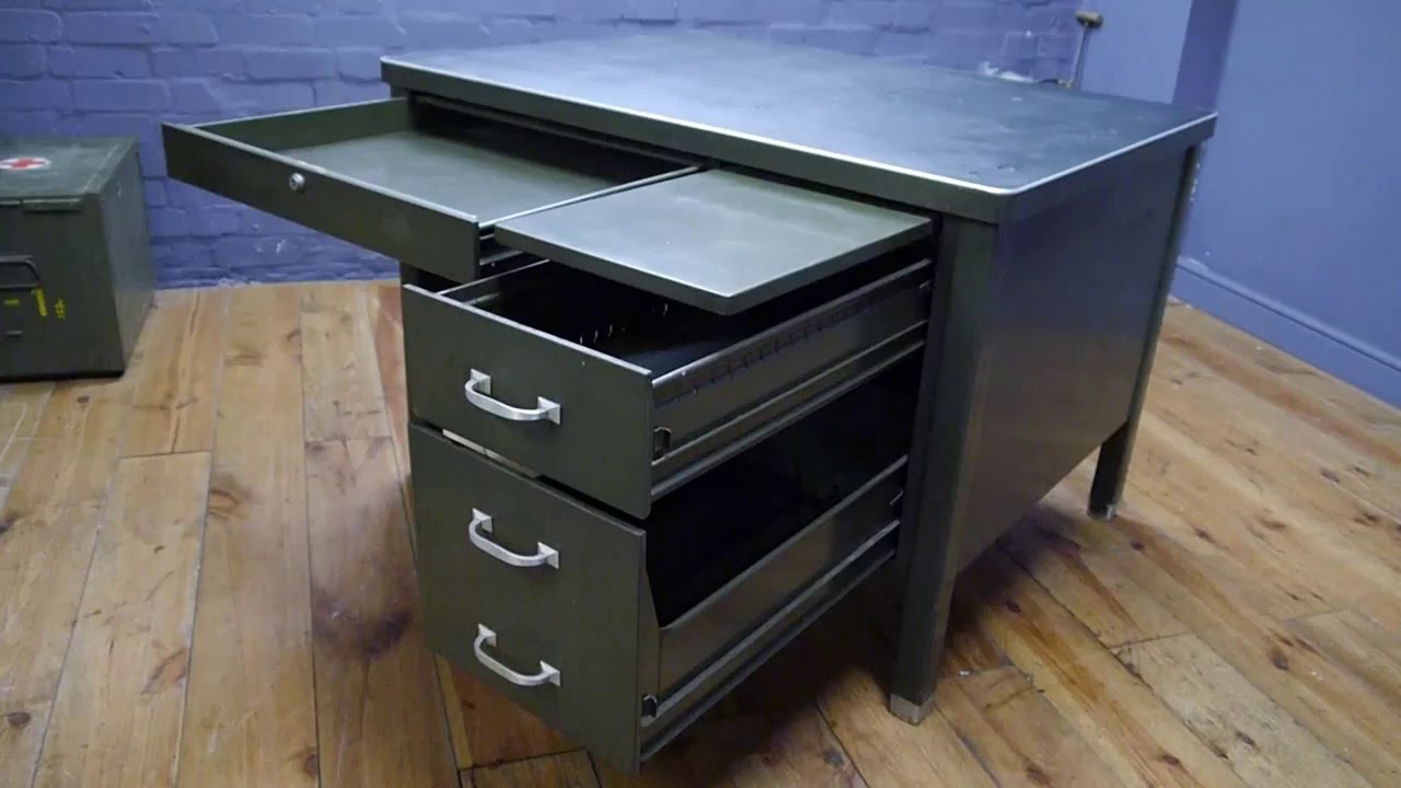 Military Vintage Steel Metal Desk By General Fireproofing Military Vintage Steel Metal Desk By General Fireproofing You