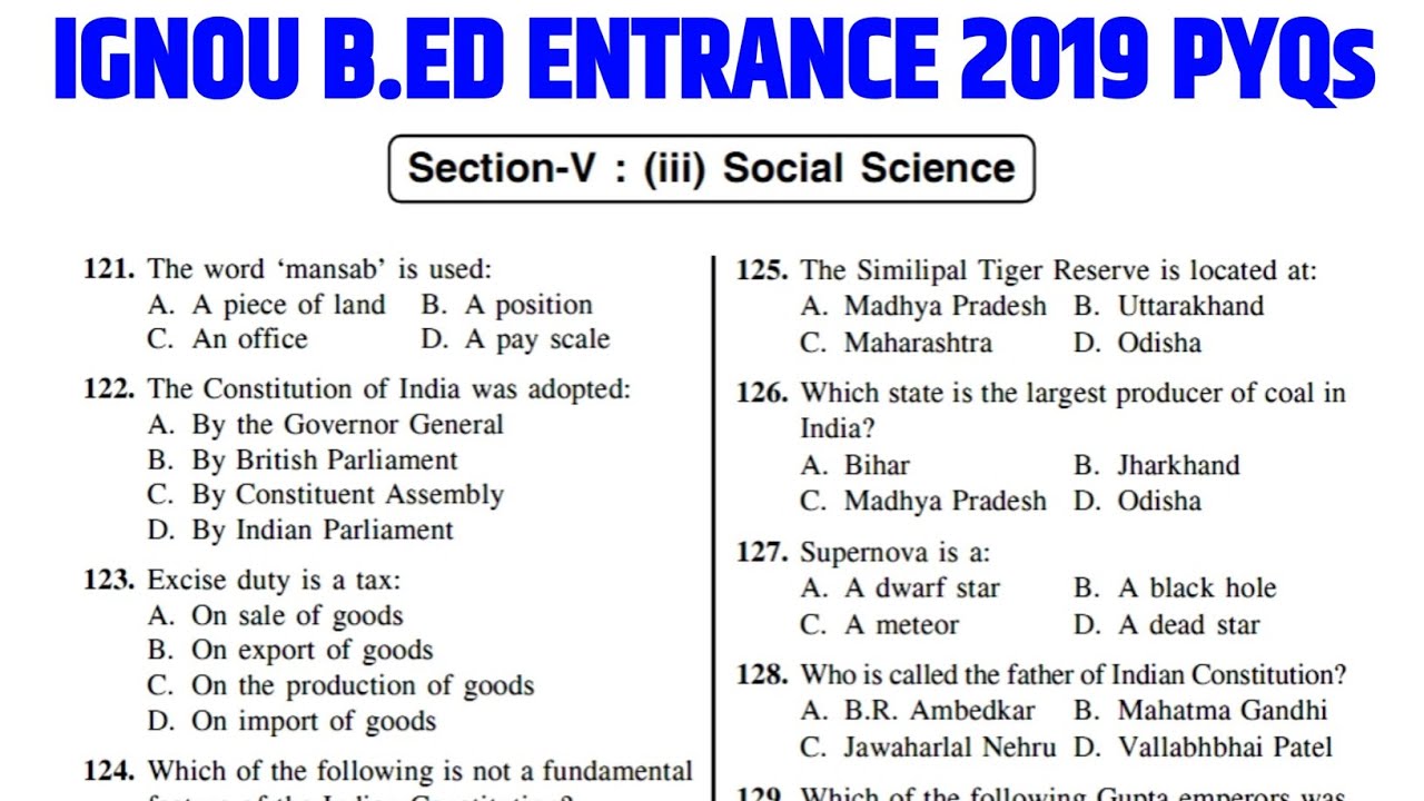 IGNOU B.Ed Entrance Previous Year Questions 2019 | Part B | Social Science