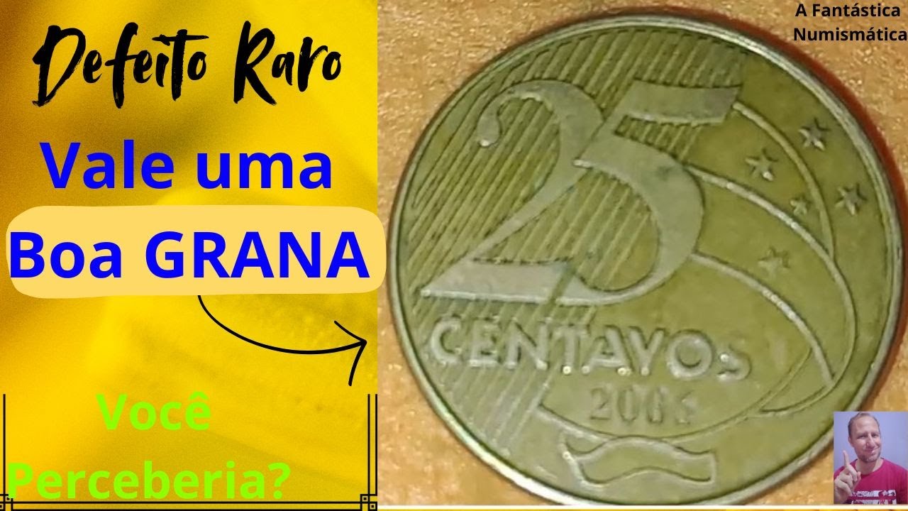 MOEDA DE 25 REVERSO LEVEMENTE INVERTIDO PARA A DIREITA