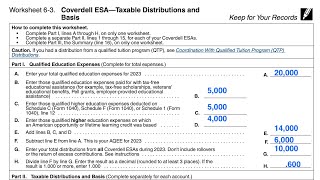 Calculating Taxable Distributions & Basis in Coverdell ESAs (IRS Pub. 970 Worksheet 6-3 walkthrough)
