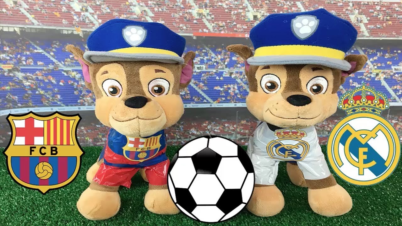 Barcelona Real Madrid partido de futbol para niños con juguetes patrulla canina. Videos paw patrol