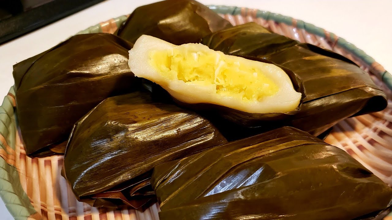 Bánh nếp (bánh rợm) nhân ngọt với đỗ xanh và dừa! Món bánh ngon Phú Thọ ...