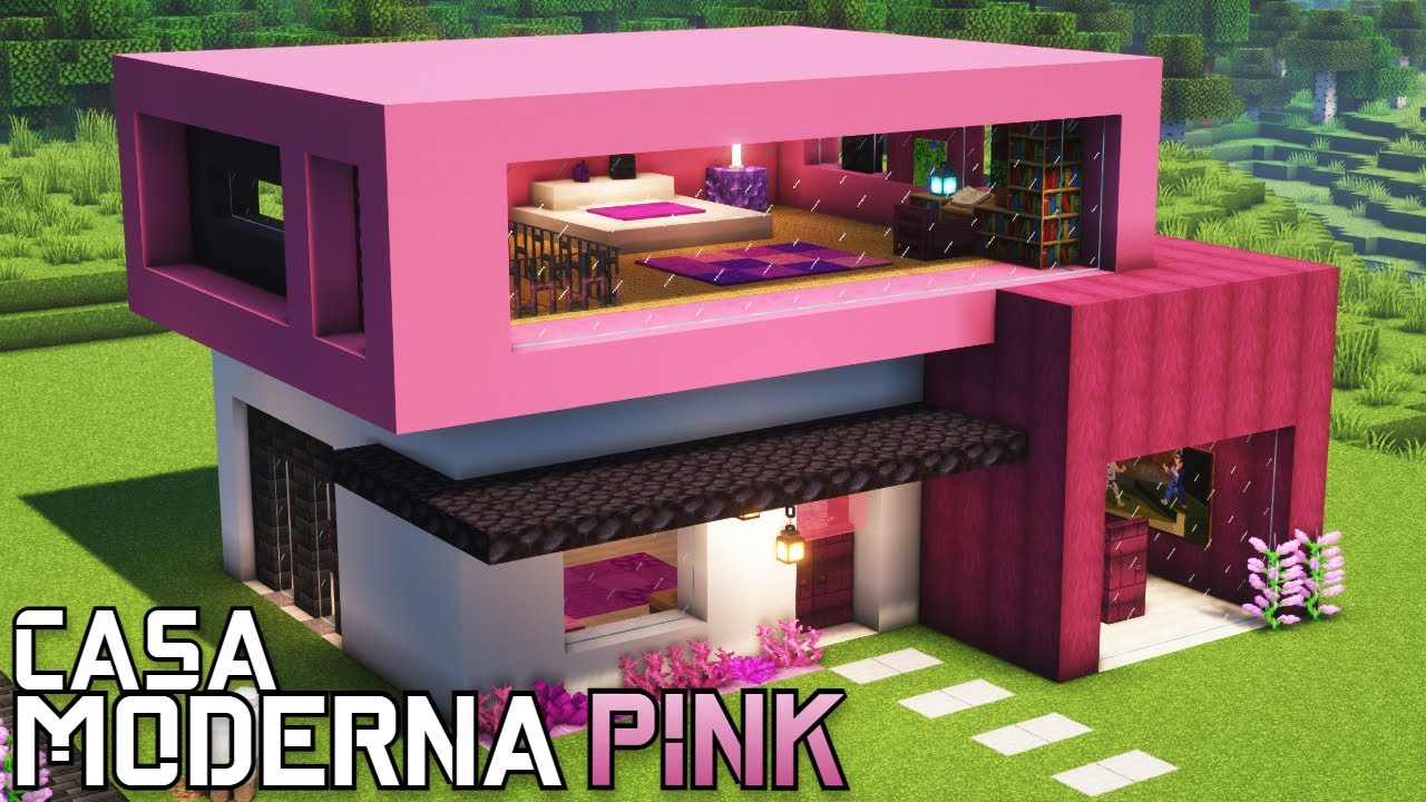 ⛏️ Minecraft Tutorial :: 🌸 Moderna y linda casa Rosa