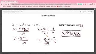 Unit 4 Day 2 Notes Video Solving by Quadratic Formula