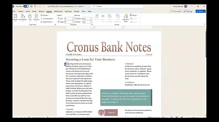 Word 365/2021 Cengage/SAM Module 7 Project 1a Creating a Newsletter S. Cashman