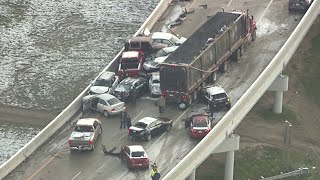 Slick roads cause 20-car pileup on I-696 ramp to I-94 in Roseville