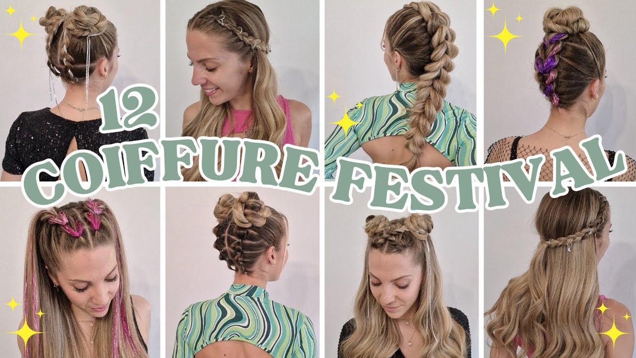 BELLE COIFFURE pour FESTIVAL 2024 : astuce fausse tresse FACILE à faire soi même * space buns rapide