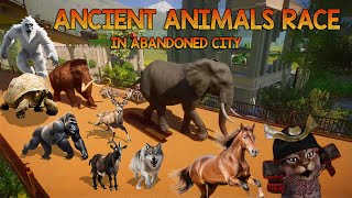 Animals VS Ancient Animal Race in Abandoned City included Mammoth, Elephant, Tortoise, Wolf & Horse