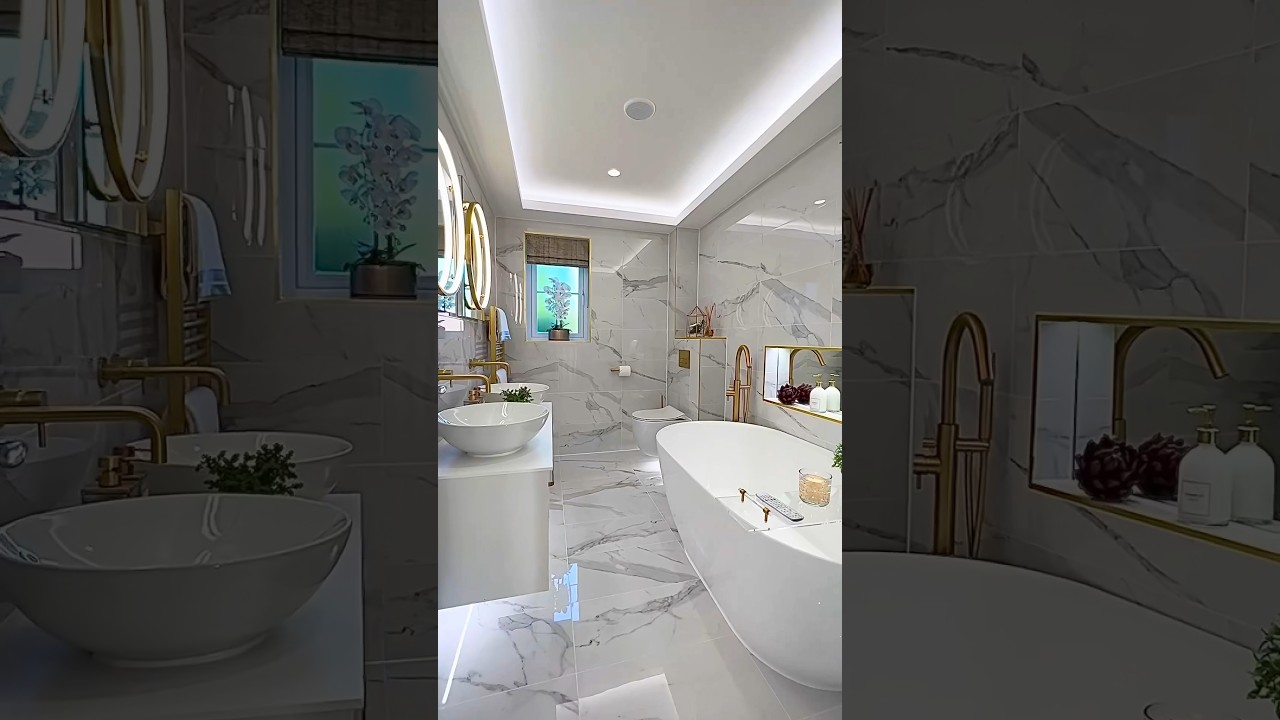 Elegância no Banheiro Parte 1✨ Metais Dourados que Arrasam na Decoração! #imoveis #luxo #arquitetura